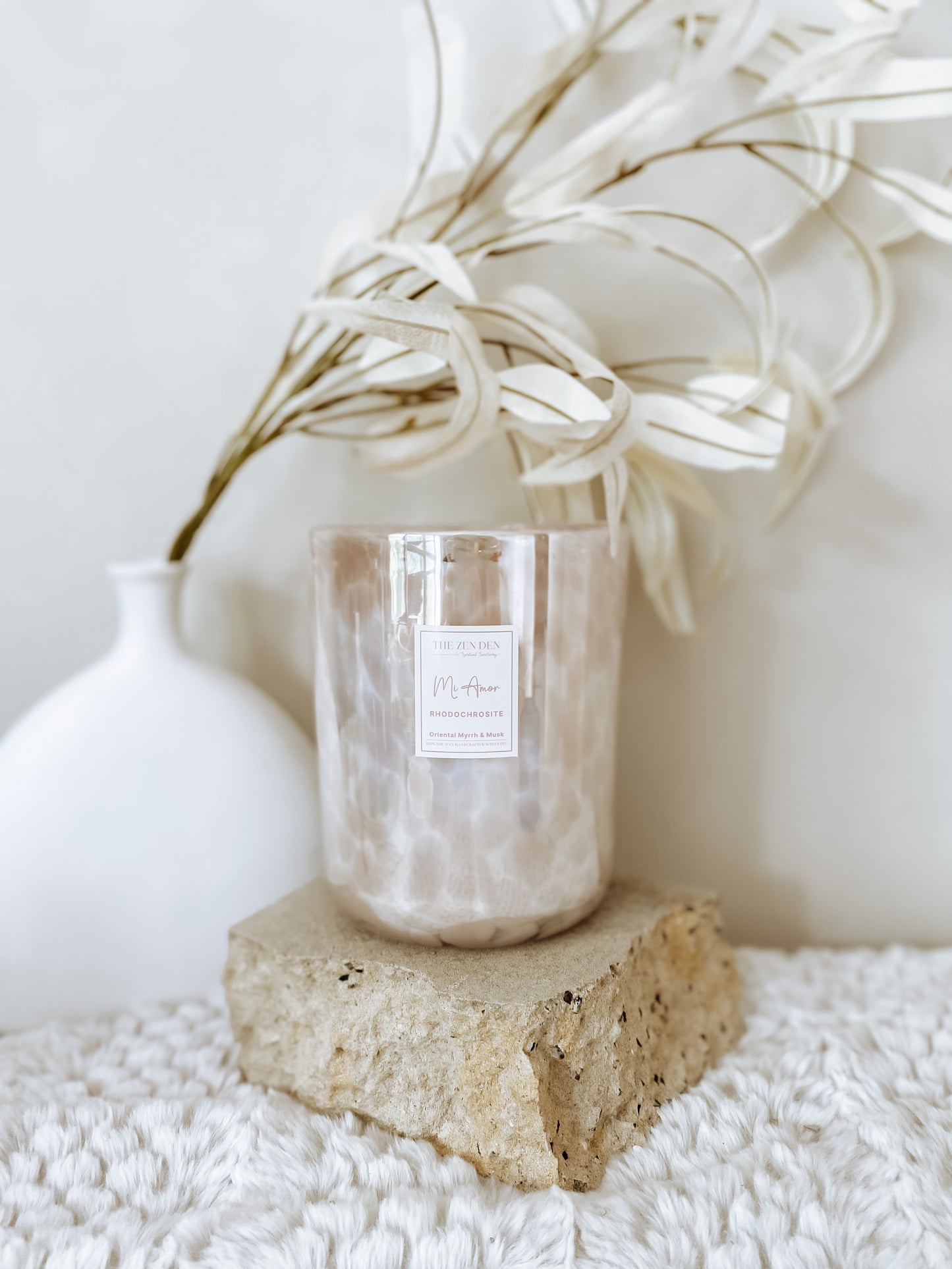 Rhodochrosite Crystal Candle