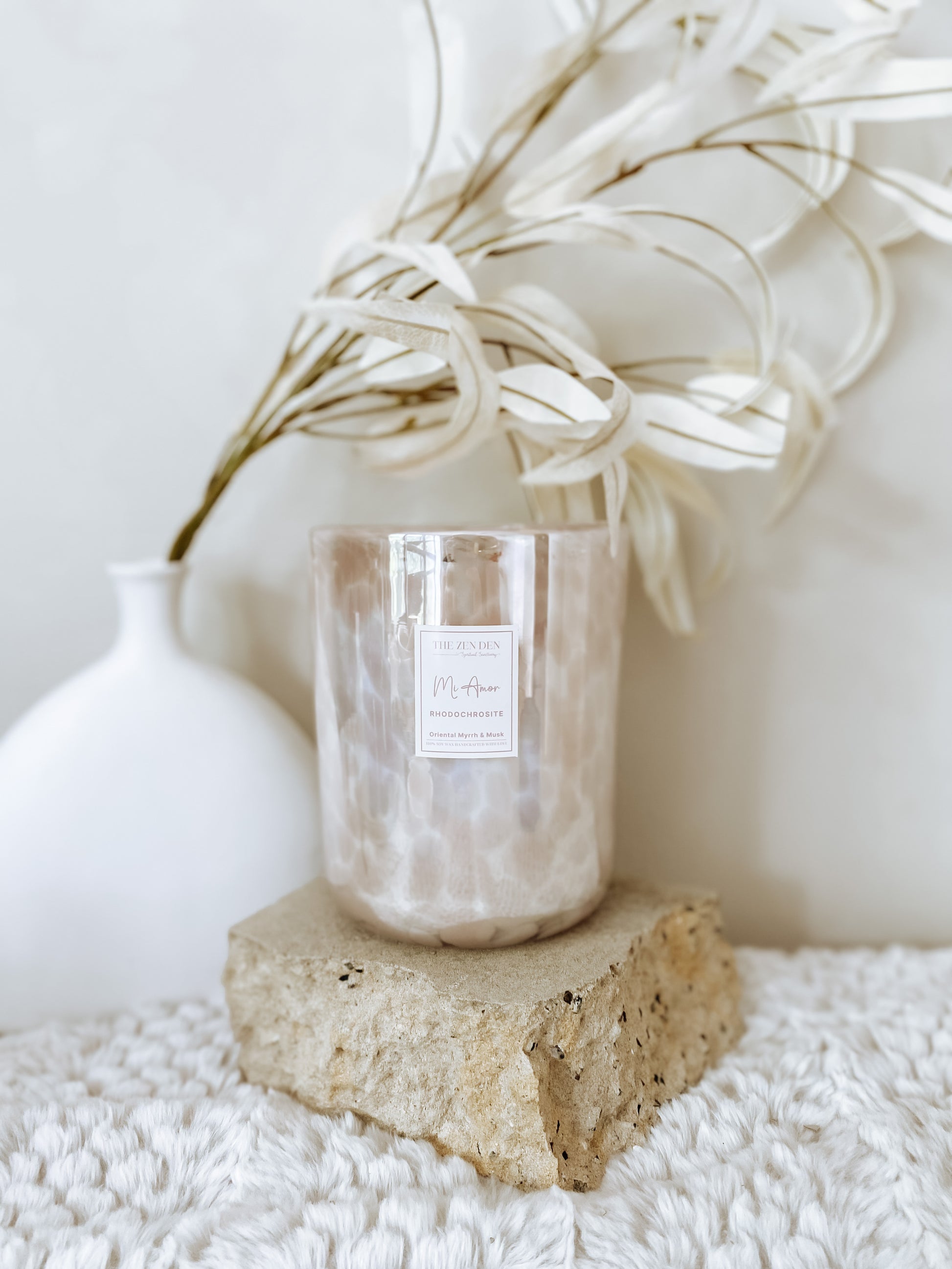 Rhodochrosite Crystal Candle